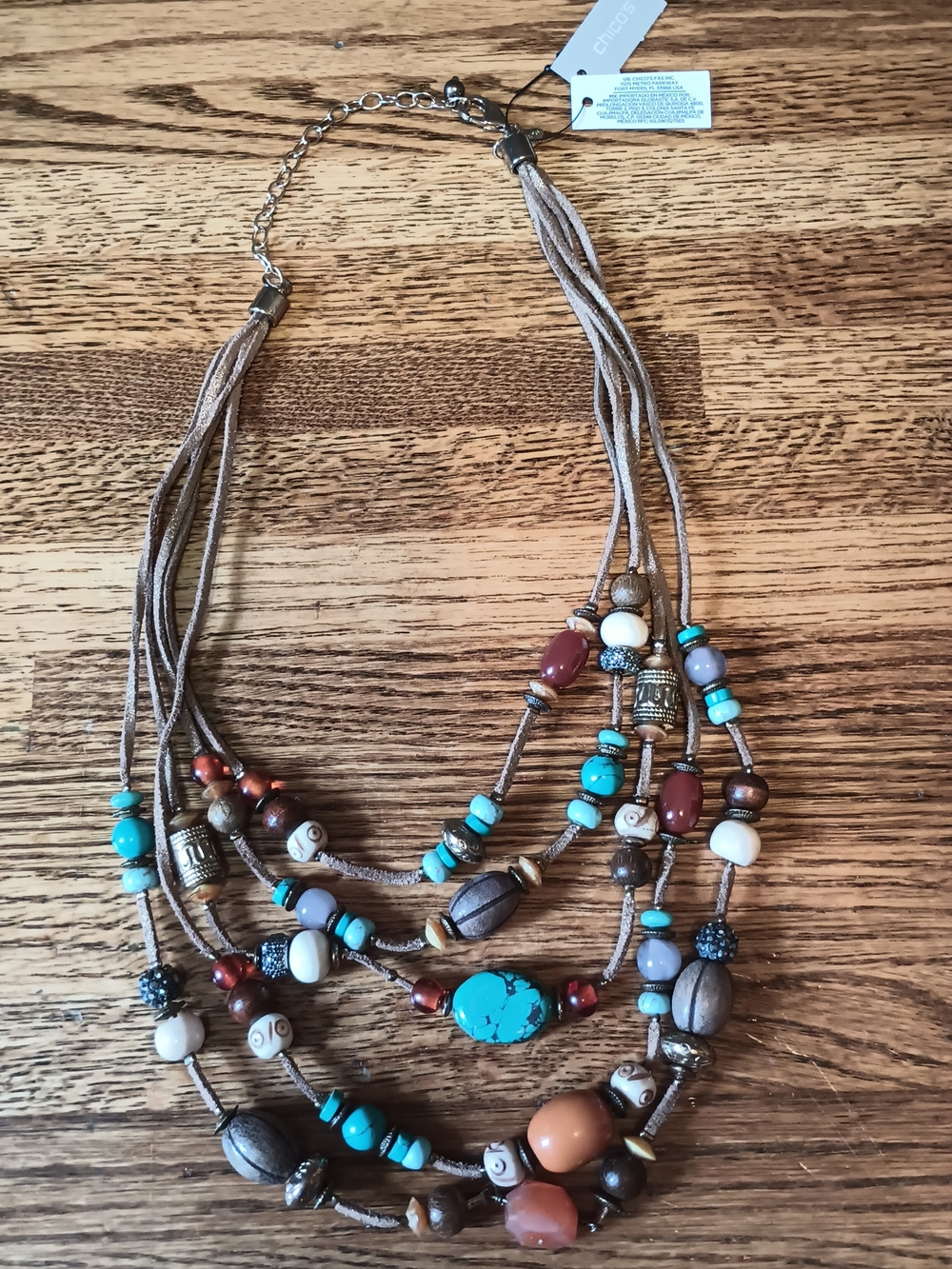 Chico's Multi-Strand Turquoise & Earth Tone Bead Necklace